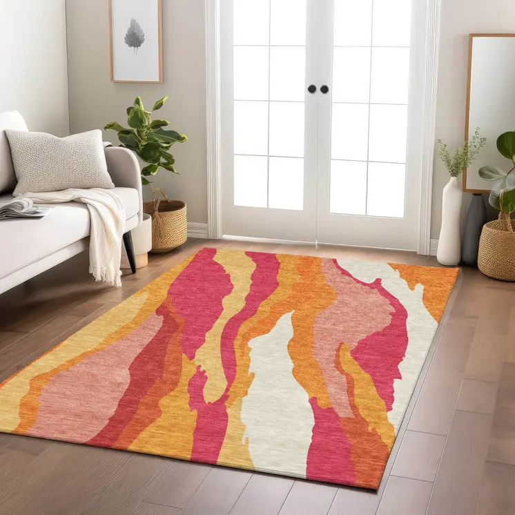 8' X 10' Blush Copper And Ivory Abstract Washable Indoor Outdoor Area Rug