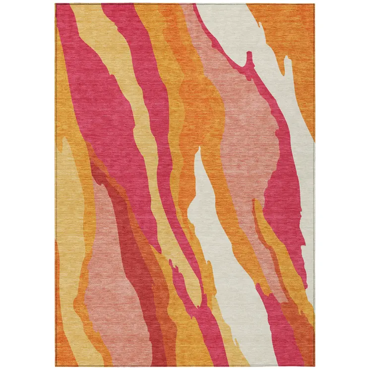 9' X 12' Blush Copper And Ivory Abstract Washable Indoor Outdoor Area Rug