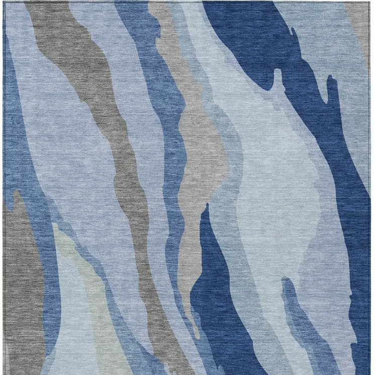 5' X 8' Blue Gray And Ivory Abstract Washable Indoor Outdoor Area Rug