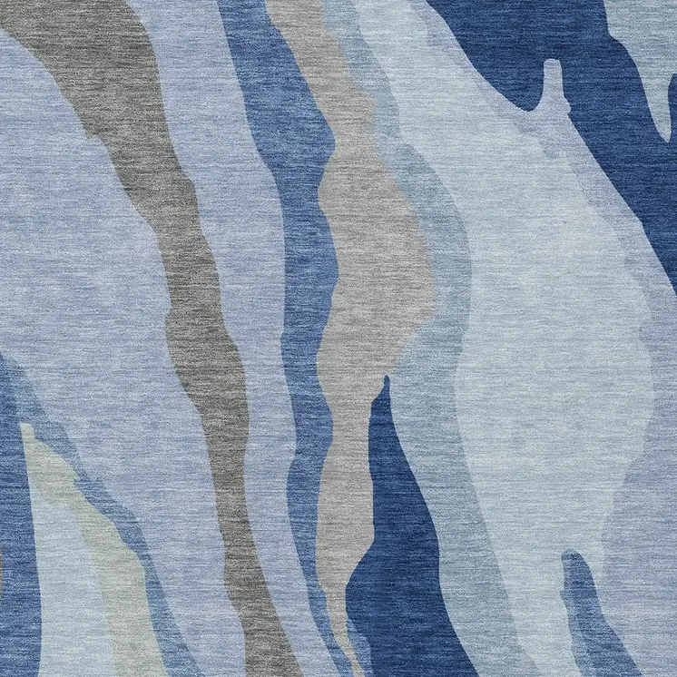 5' X 8' Blue Gray And Ivory Abstract Washable Indoor Outdoor Area Rug