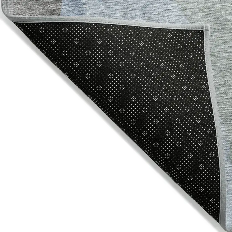 8' Blue Gray And Ivory Round Abstract Washable Indoor Outdoor Area Rug