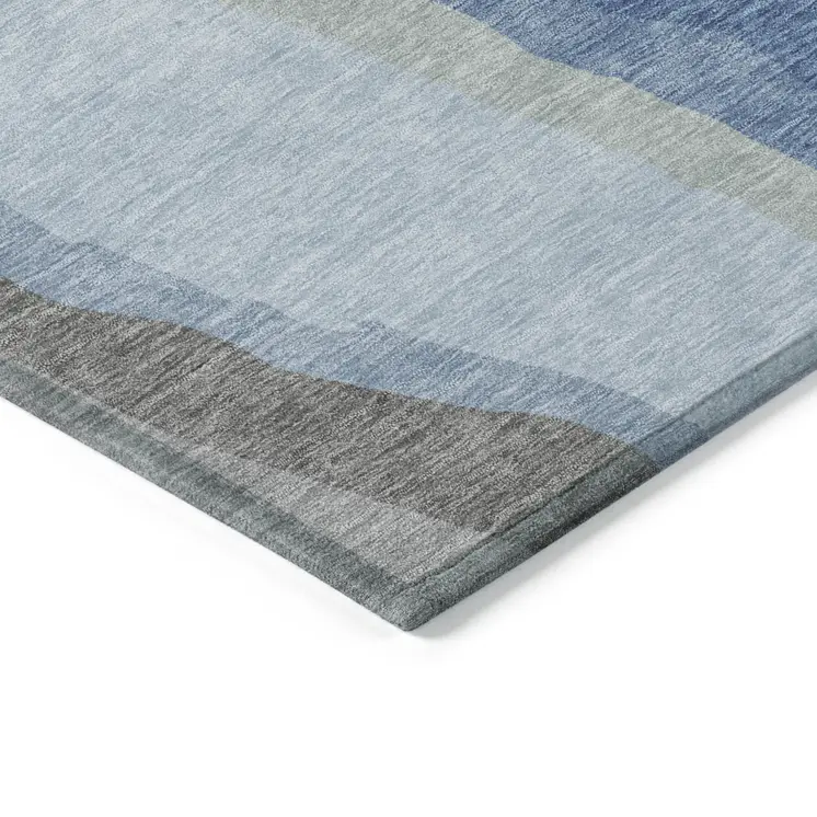 8' Blue Gray And Ivory Round Abstract Washable Indoor Outdoor Area Rug