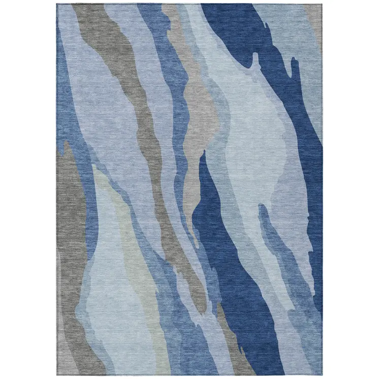 8' X 10' Blue Gray And Ivory Abstract Washable Indoor Outdoor Area Rug