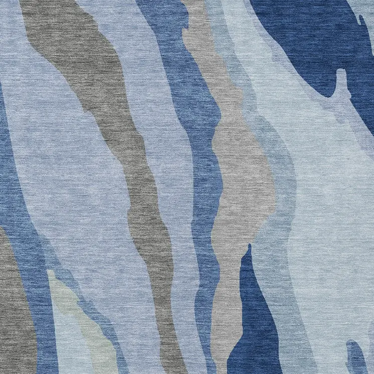 8' X 10' Blue Gray And Ivory Abstract Washable Indoor Outdoor Area Rug