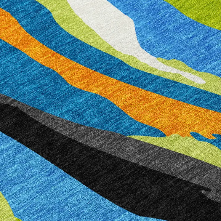 5' X 8' Denim Blue Copper And Green Abstract Washable Indoor Outdoor Area Rug