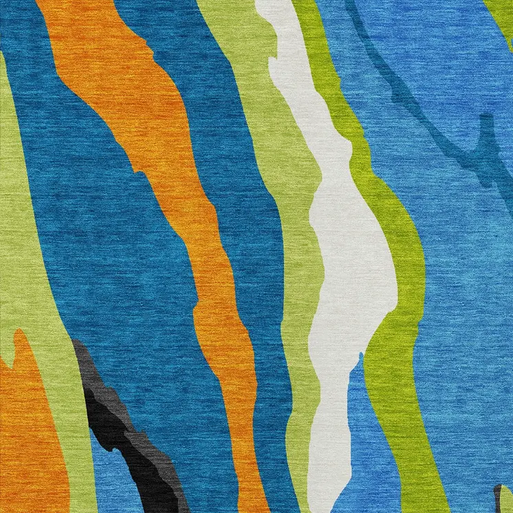 10' X 14' Denim Blue Copper And Green Abstract Washable Indoor Outdoor Area Rug
