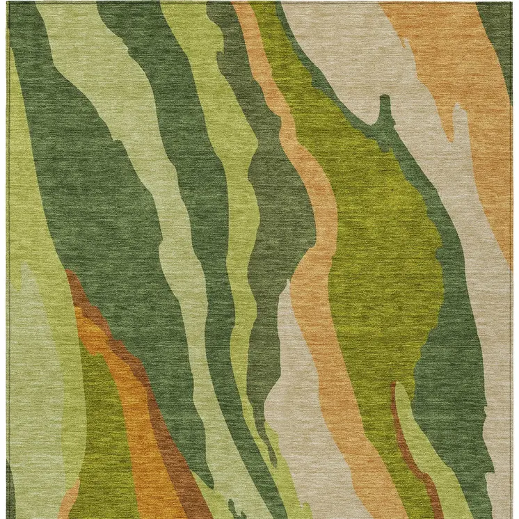 3' X 5' Green Beige And Copper Abstract Washable Indoor Outdoor Area Rug