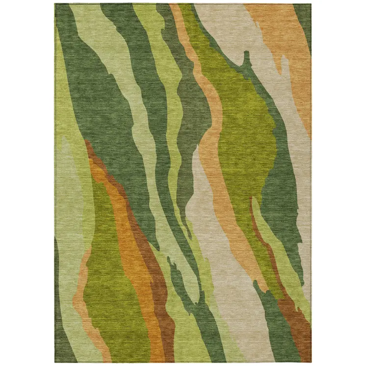 3' X 5' Green Beige And Copper Abstract Washable Indoor Outdoor Area Rug