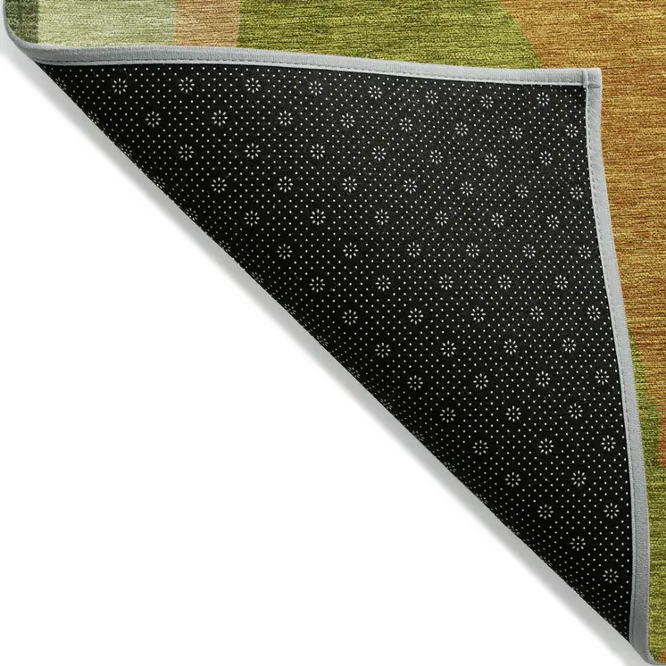 3' X 5' Green Beige And Copper Abstract Washable Indoor Outdoor Area Rug