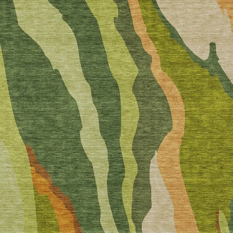 5' X 8' Green Beige And Copper Abstract Washable Indoor Outdoor Area Rug