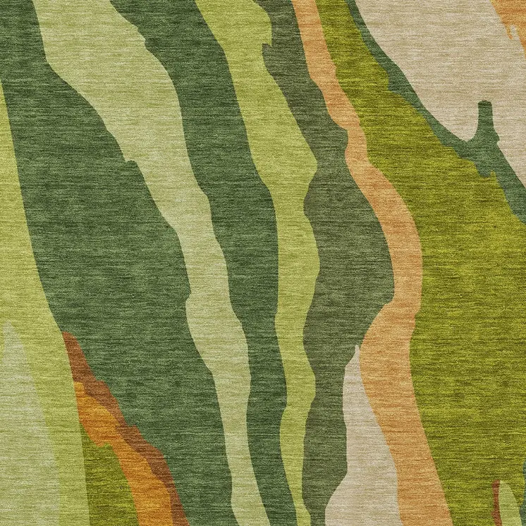 8' X 10' Green Beige And Copper Abstract Washable Indoor Outdoor Area Rug