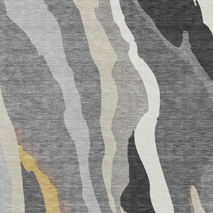 3' X 5' Gray Charcoal And Tan Abstract Washable Indoor Outdoor Area Rug