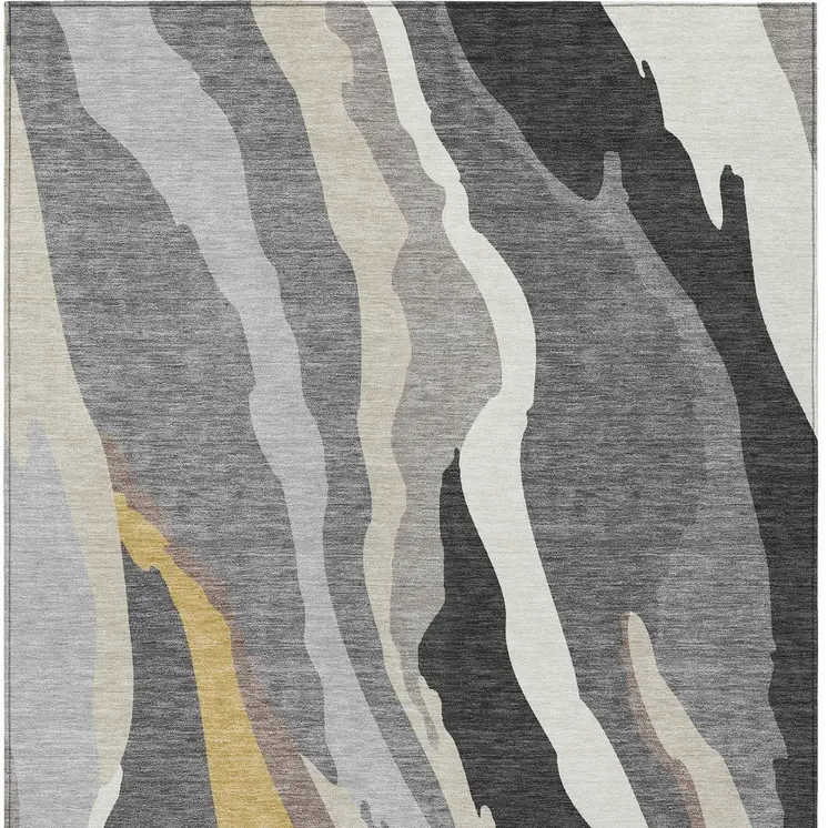 5' X 8' Gray Charcoal And Tan Abstract Washable Indoor Outdoor Area Rug