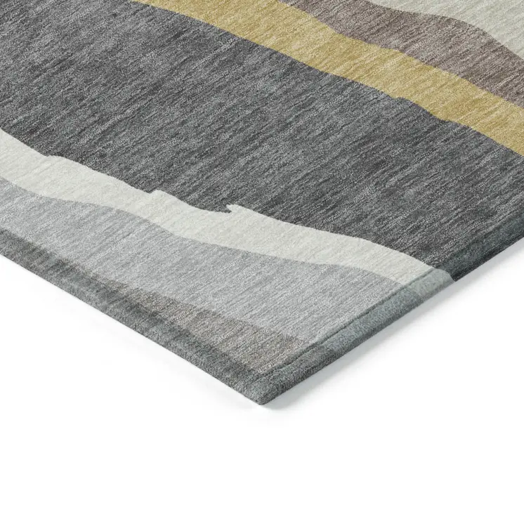 5' X 8' Gray Charcoal And Tan Abstract Washable Indoor Outdoor Area Rug