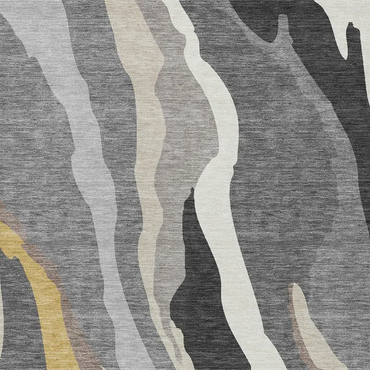 5' X 8' Gray Charcoal And Tan Abstract Washable Indoor Outdoor Area Rug
