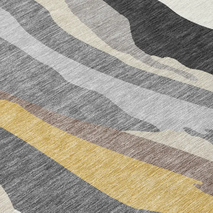 5' X 8' Gray Charcoal And Tan Abstract Washable Indoor Outdoor Area Rug