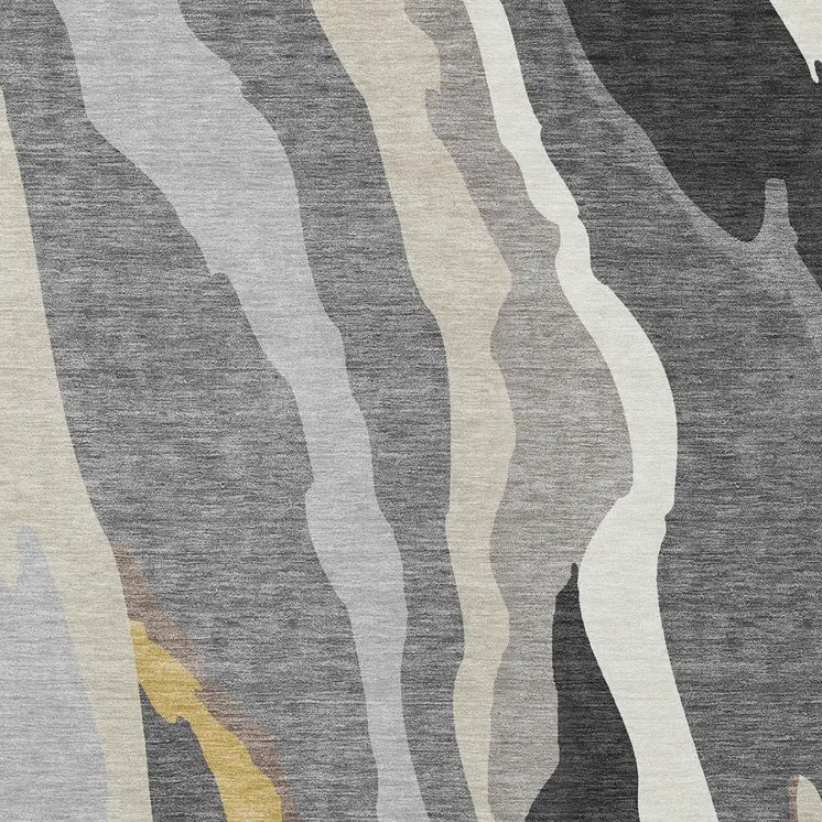 9' X 12' Gray Charcoal And Tan Abstract Washable Indoor Outdoor Area Rug