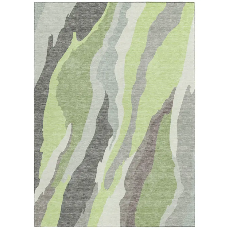 3' X 5' Mint Green Gray And Charcoal Abstract Washable Indoor Outdoor Area Rug