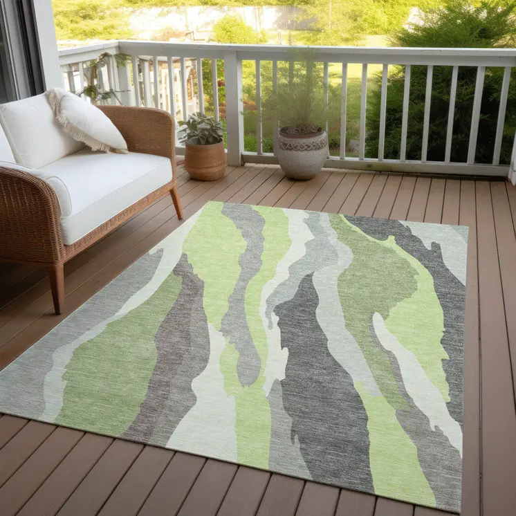 3' X 5' Mint Green Gray And Charcoal Abstract Washable Indoor Outdoor Area Rug