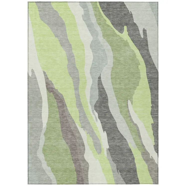 3' X 5' Mint Green Gray And Charcoal Abstract Washable Indoor Outdoor Area Rug