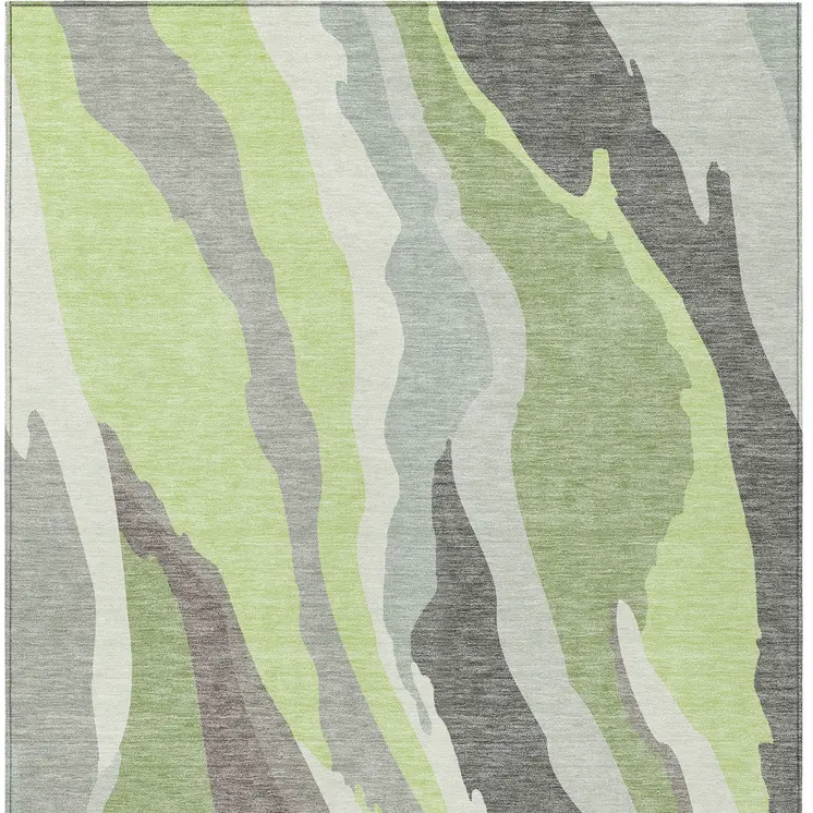 3' X 5' Mint Green Gray And Charcoal Abstract Washable Indoor Outdoor Area Rug