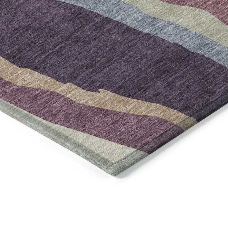 3' X 5' Plum Purple And Ivory Abstract Washable Indoor Outdoor Area Rug