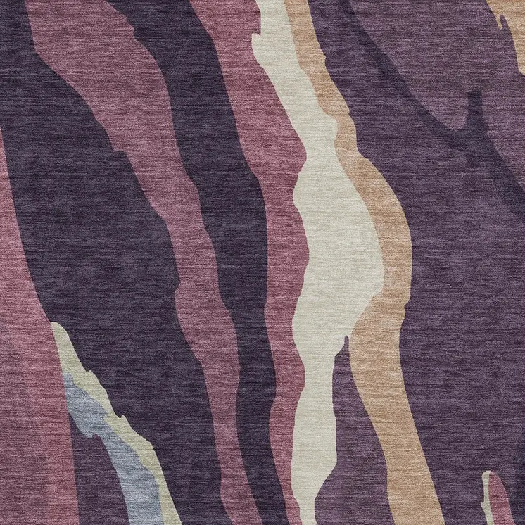 3' X 5' Plum Purple And Ivory Abstract Washable Indoor Outdoor Area Rug