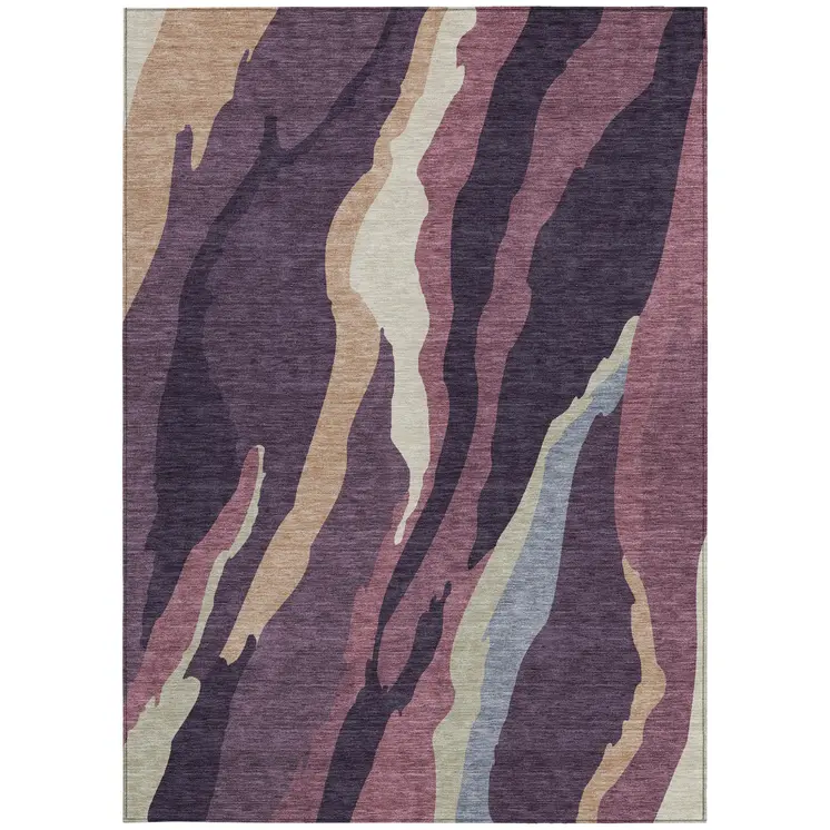 5' X 8' Plum Purple And Ivory Abstract Washable Indoor Outdoor Area Rug