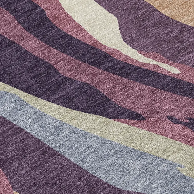5' X 8' Plum Purple And Ivory Abstract Washable Indoor Outdoor Area Rug
