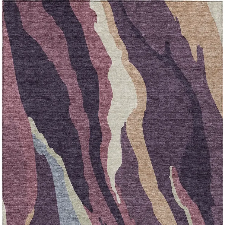8' X 10' Plum Purple And Ivory Abstract Washable Indoor Outdoor Area Rug