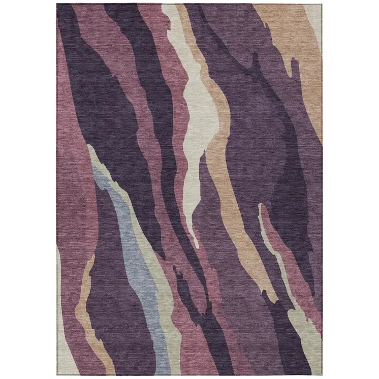 8' X 10' Plum Purple And Ivory Abstract Washable Indoor Outdoor Area Rug