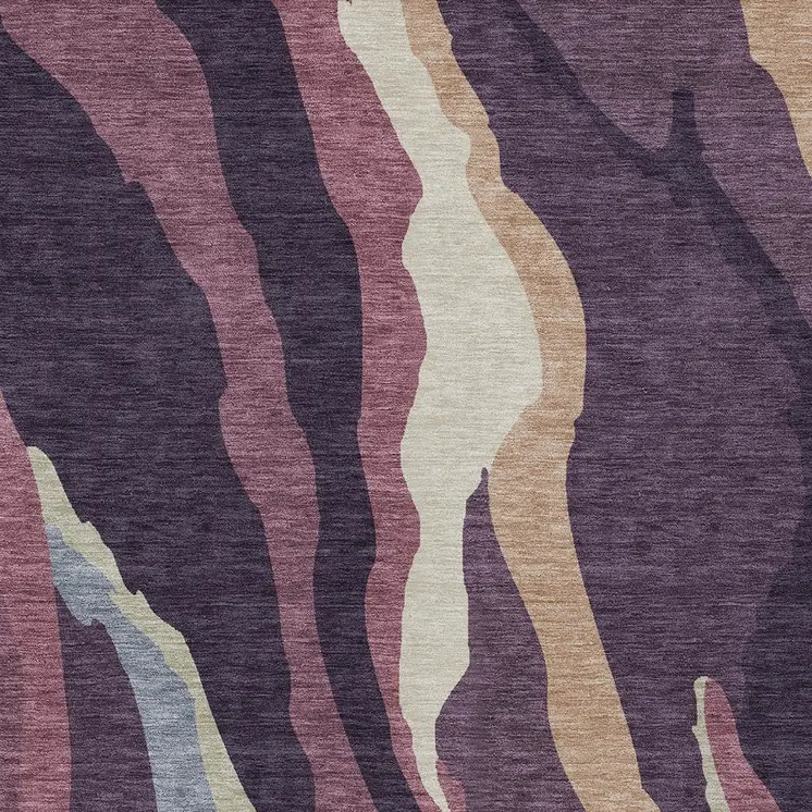 8' X 10' Plum Purple And Ivory Abstract Washable Indoor Outdoor Area Rug