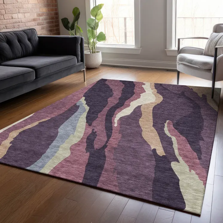 10' X 14' Plum Purple And Ivory Abstract Washable Indoor Outdoor Area Rug