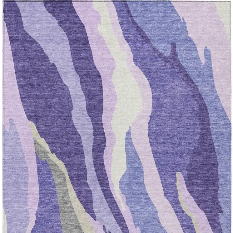 5' X 8' Purple Lavender And Ivory Abstract Washable Indoor Outdoor Area Rug