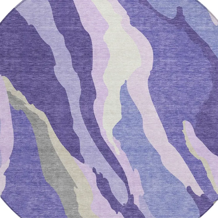 8' Purple Lavender And Ivory Round Abstract Washable Indoor Outdoor Area Rug
