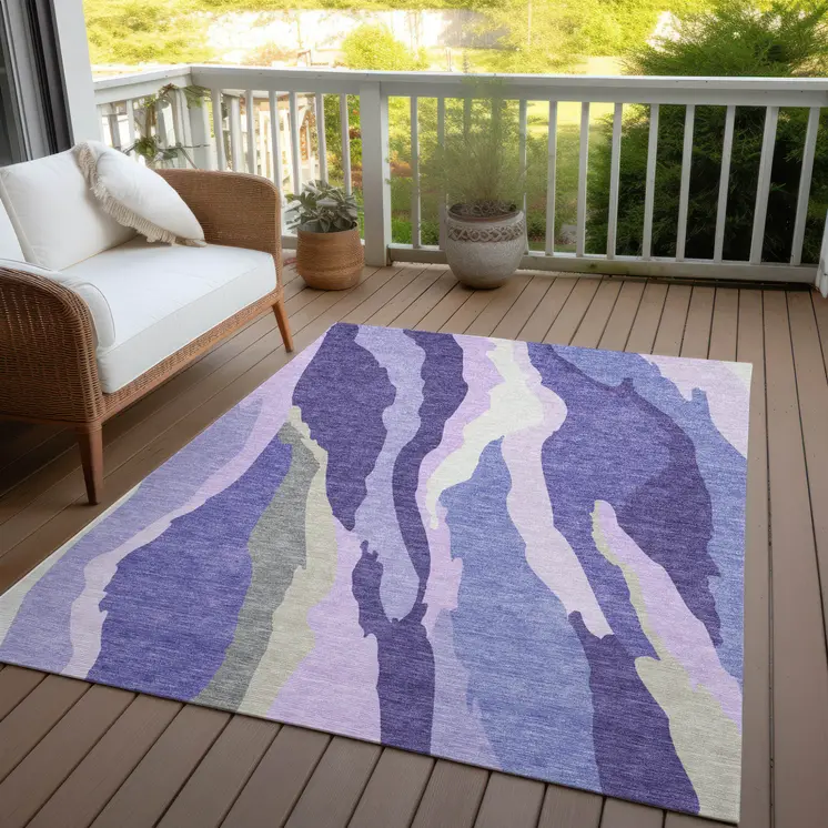 8' X 10' Purple Lavender And Ivory Abstract Washable Indoor Outdoor Area Rug