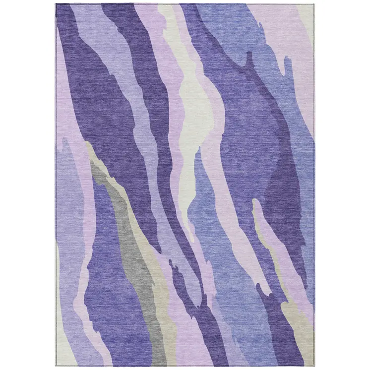 8' X 10' Purple Lavender And Ivory Abstract Washable Indoor Outdoor Area Rug