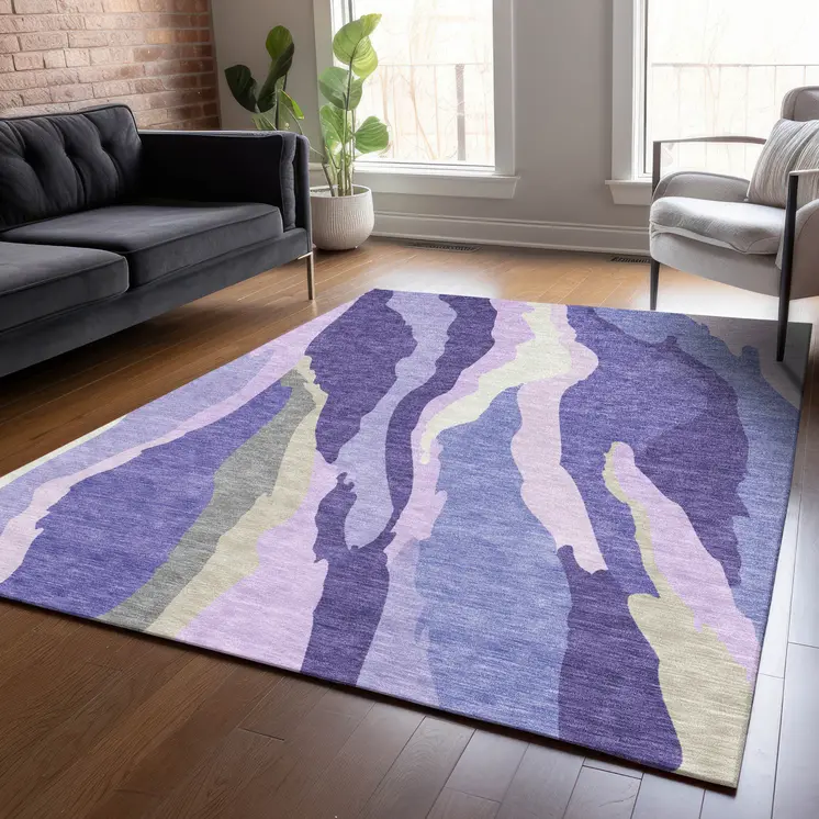8' X 10' Purple Lavender And Ivory Abstract Washable Indoor Outdoor Area Rug