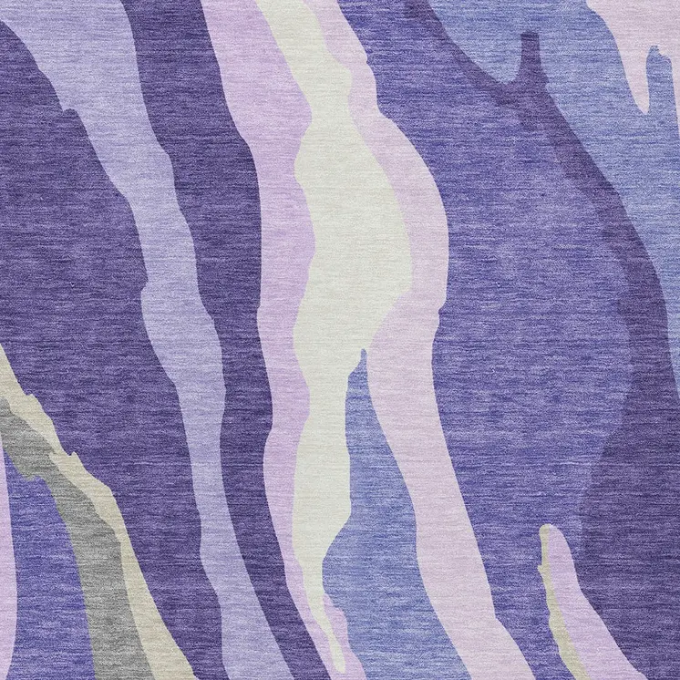 9' X 12' Purple Lavender And Ivory Abstract Washable Indoor Outdoor Area Rug