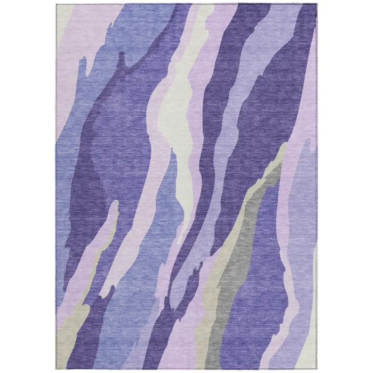 10' X 14' Purple Lavender And Ivory Abstract Washable Indoor Outdoor Area Rug