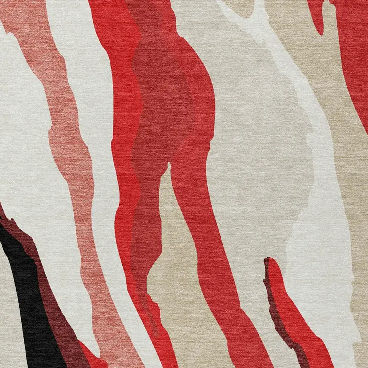3' X 5' Red Black And Beige Abstract Washable Indoor Outdoor Area Rug