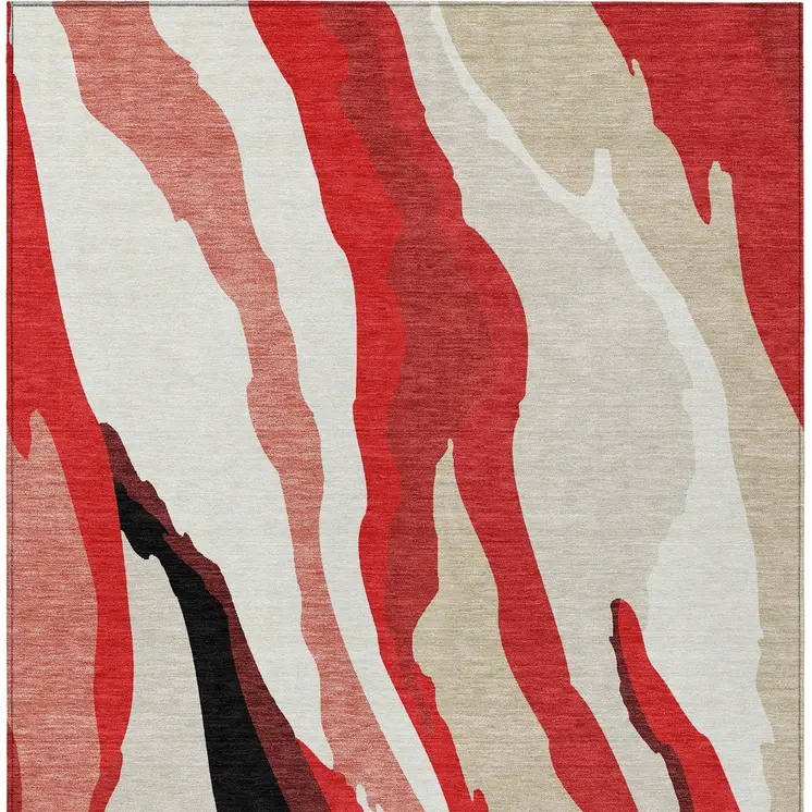 5' X 8' Red Black And Beige Abstract Washable Indoor Outdoor Area Rug