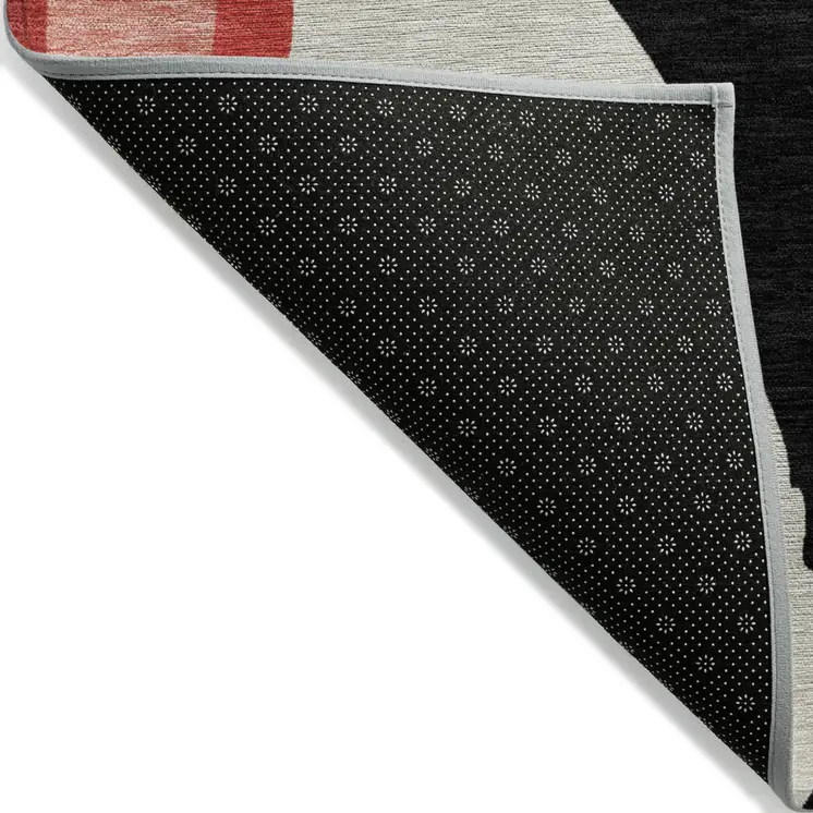5' X 8' Red Black And Beige Abstract Washable Indoor Outdoor Area Rug
