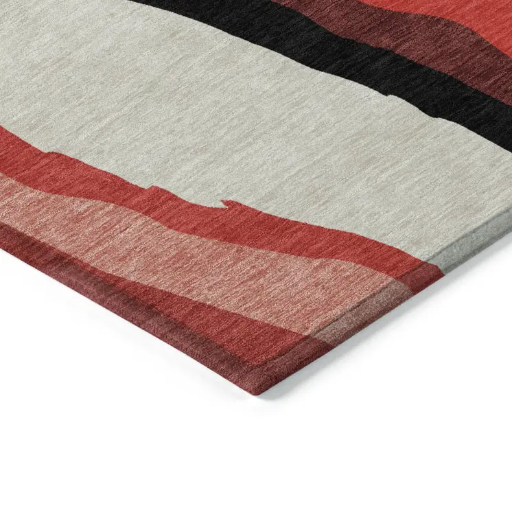 5' X 8' Red Black And Beige Abstract Washable Indoor Outdoor Area Rug