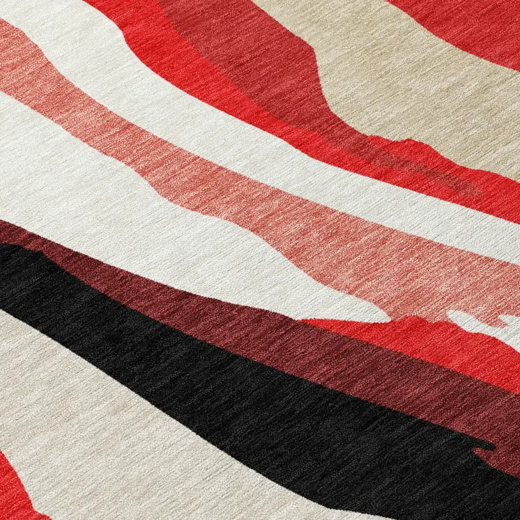 5' X 8' Red Black And Beige Abstract Washable Indoor Outdoor Area Rug