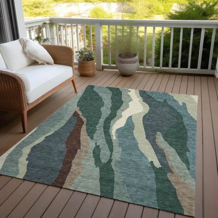 3' X 5' Sage Brown And Beige Abstract Washable Indoor Outdoor Area Rug
