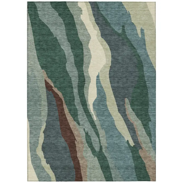 3' X 5' Sage Brown And Beige Abstract Washable Indoor Outdoor Area Rug