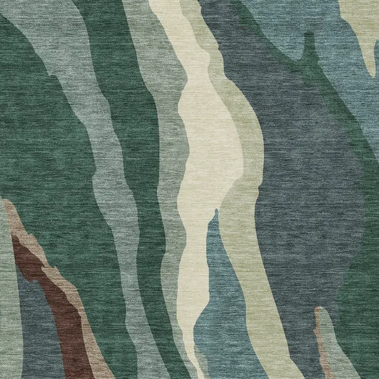 3' X 5' Sage Brown And Beige Abstract Washable Indoor Outdoor Area Rug