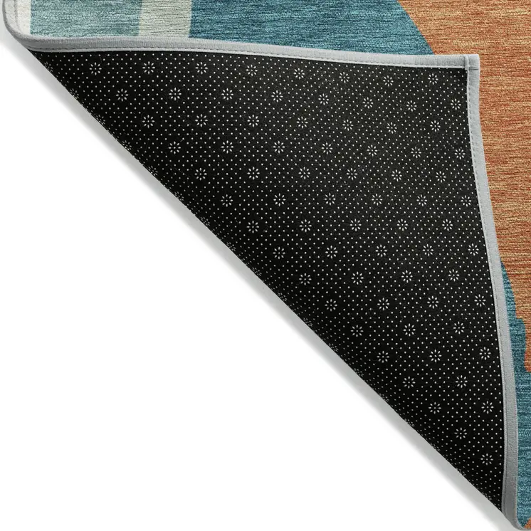 9' X 12' Teal Blue Copper And Ivory Abstract Washable Indoor Outdoor Area Rug