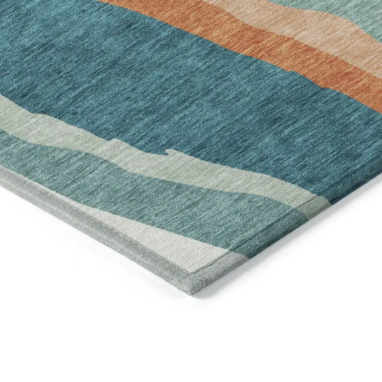 9' X 12' Teal Blue Copper And Ivory Abstract Washable Indoor Outdoor Area Rug